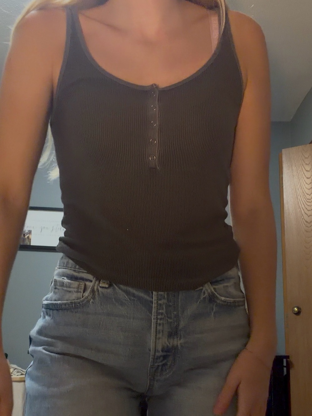American Eagle Outfitters Olive Ribbed Henley Tank